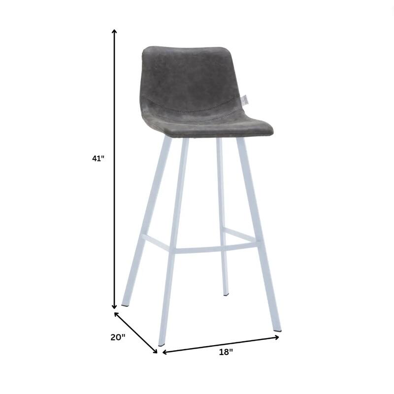 Elland Leather Bar Stool - Modern Counter Height Stool with White Stainless Steel Legs for Kitchen Island or Home Bar Set of 2