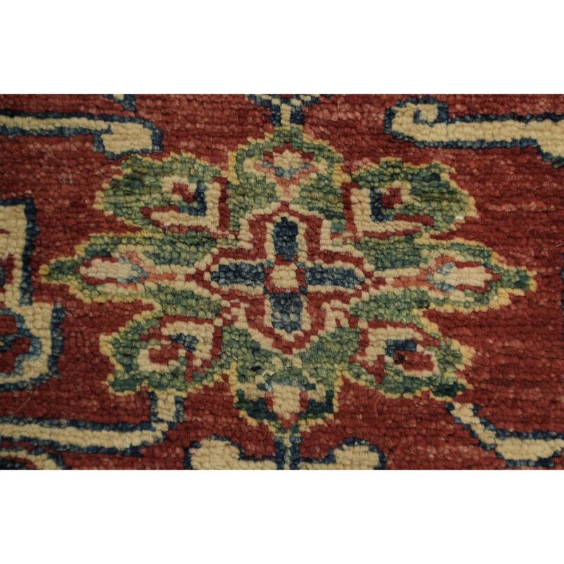 Hand Knotted Oriental 100% Wool Carpet Traditional Geometric Red Super Kazak Area Rug - 5' 7'' X 3' 9''