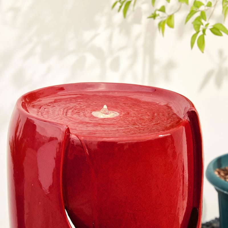 Glitzhome Oversized LED Lighted Ceramic Pot Floor Fountains for Outdoor Garden