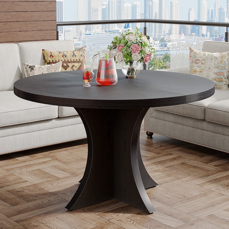 Round Dining Table for 4-6, 47.2" Black Kitchen Table