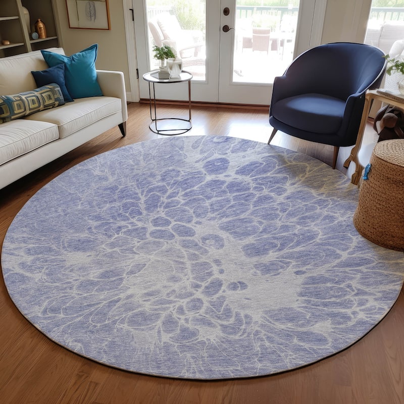 Machine Washable Indoor/ Outdoor Chantille Modern Vintage Floral Rug - Lavender - 8' x 8'