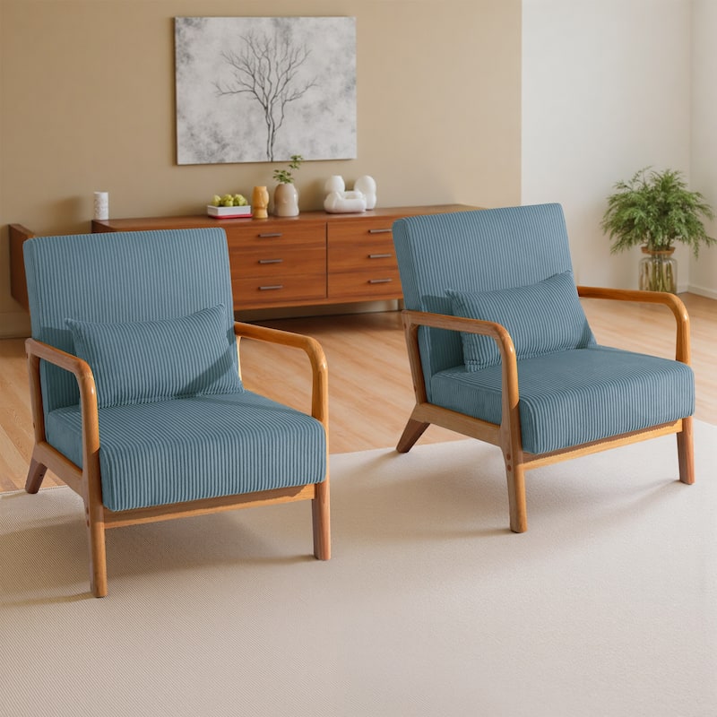 Modern Upholstered Accent Chair with Wood Legs Set of 2