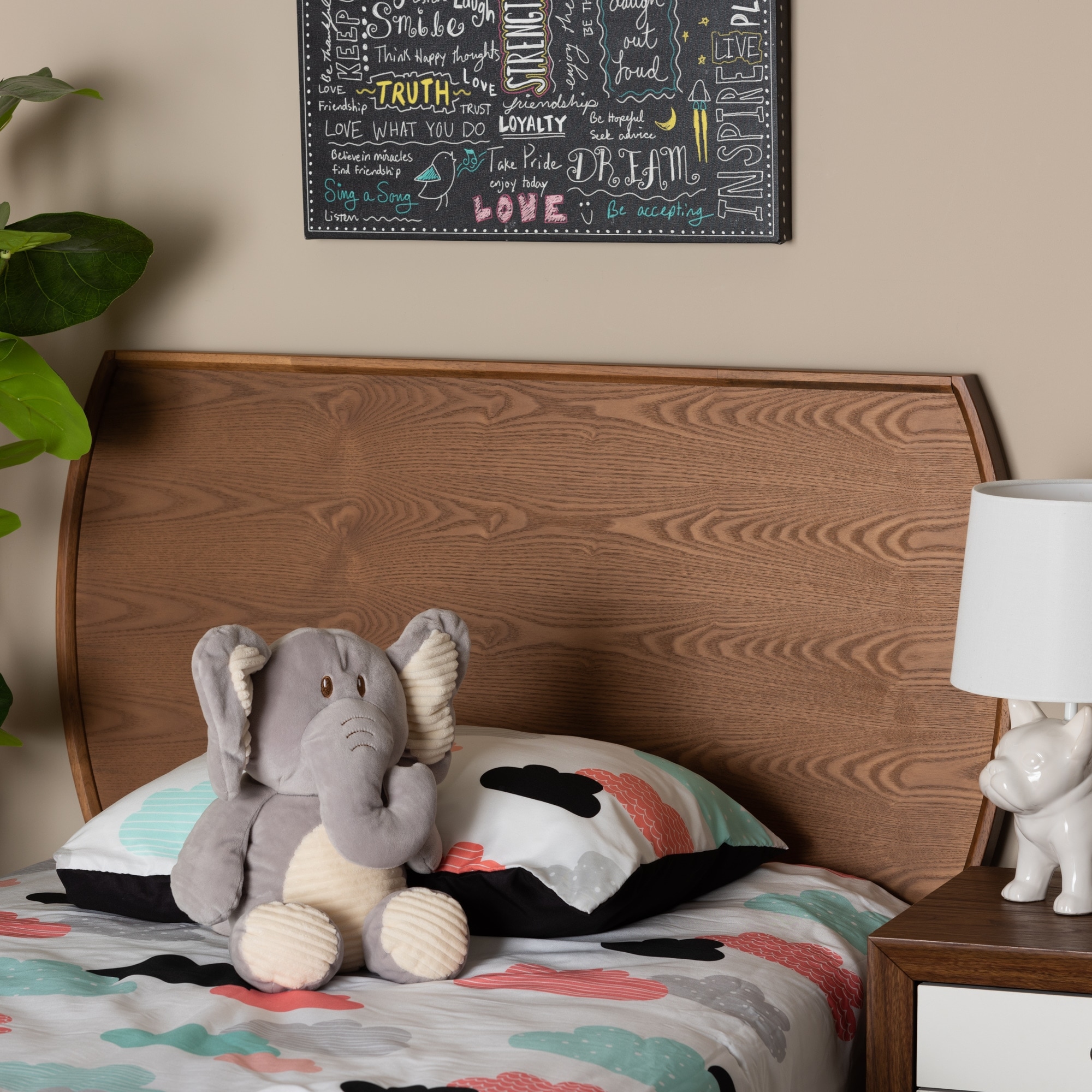 Laurien Mid-Century Ash Walnut Finished Wood Headboard