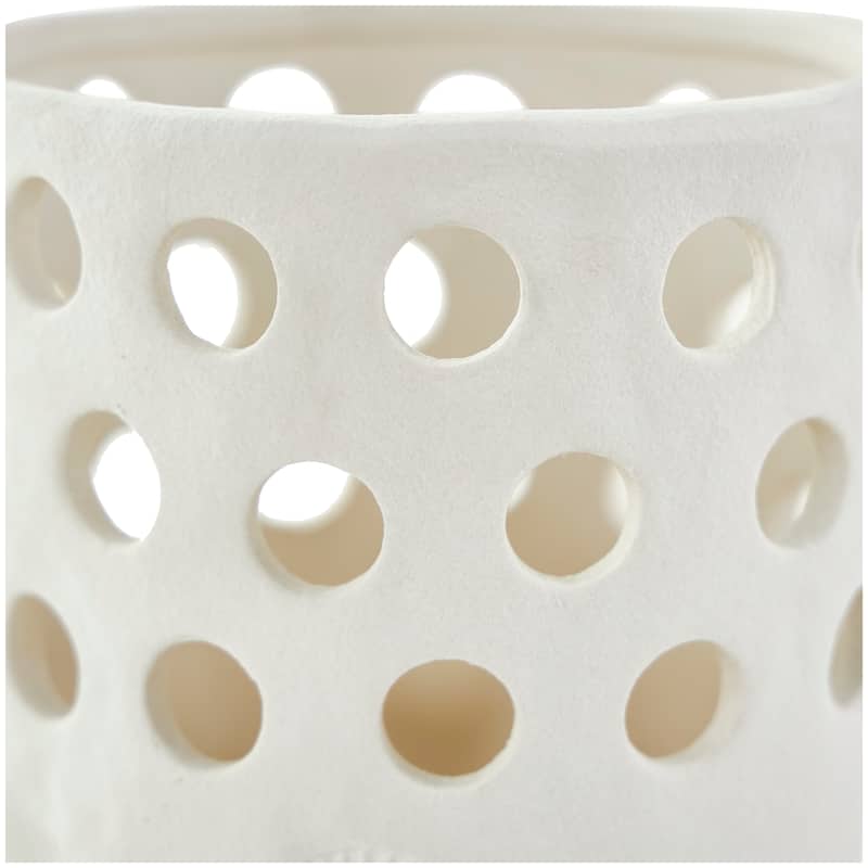White Ceramic Shell Vase with Circular Cutouts