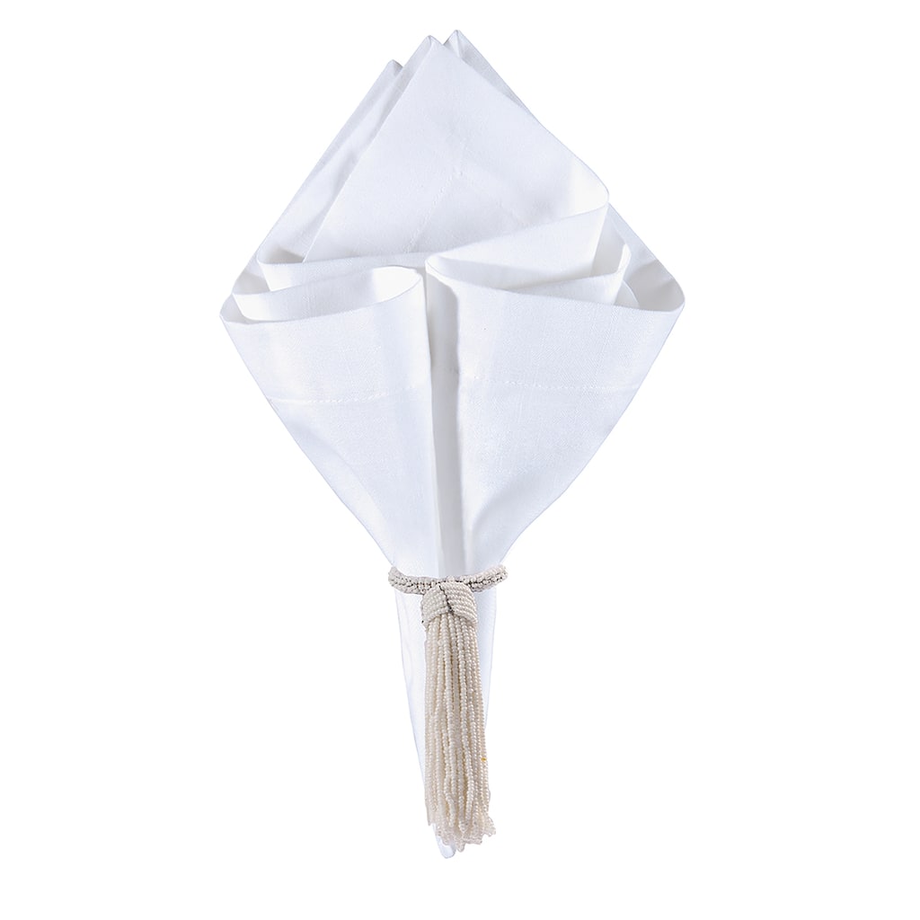 Beaded Tassle Frost Napkin Ring Set of 6 - Set of 6