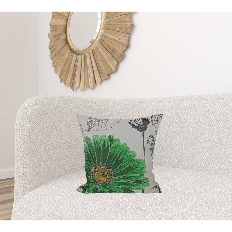 18"x18" Green Polyester and Cotton Blend Floral Zippered Pillow