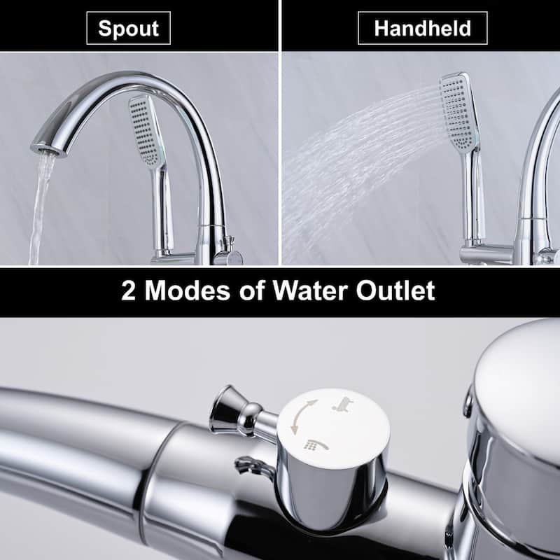 Topcraft Floor Mounted Bathtub Filler with Handheld Showerhead