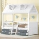 preview thumbnail 3 of 8, Twin Size Wood House Bed with Roof and Drawers White