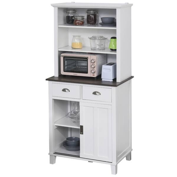 Homcom Freestanding Kitchen Pantry Cabinet Cupboard With Sliding Doors And Open Shelves Adjustable Shelving Black Overstock 32270011
