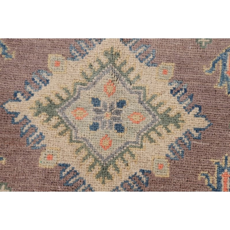 Kazak Foyer Rug Hand-Knotted Geometric Brown Wool Carpet - 2'7" x 3'11"