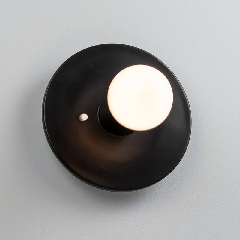 Ceramic Stepped Discus Wall Sconce - Carbon Matte Black