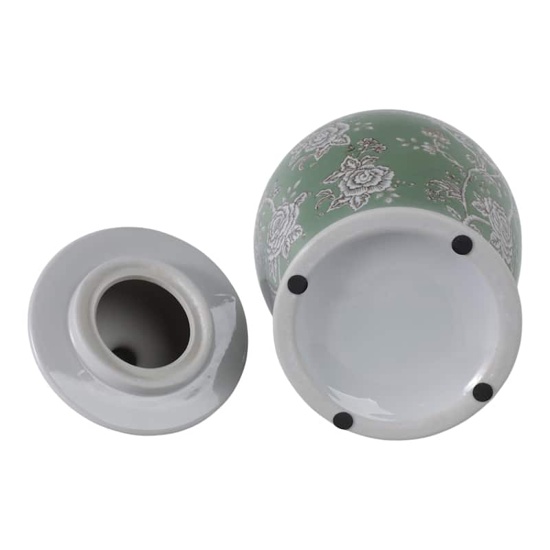 Ceramic Decorative Temple Jar Bird Flower with Lid for Home Decor