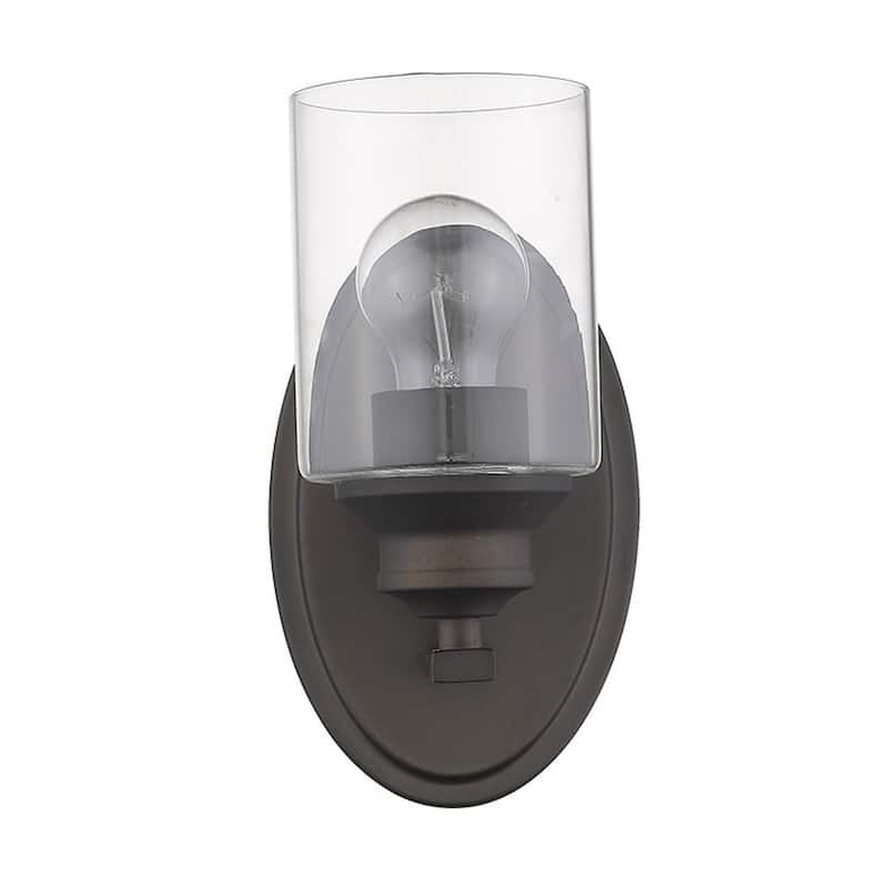 Modern Wall Sconce 1 Light with Clear Glass Shade and Steel Fixture Damp Rated Reversible Mounting - 9.25" H x 5" W x 5.75" D - Bronze