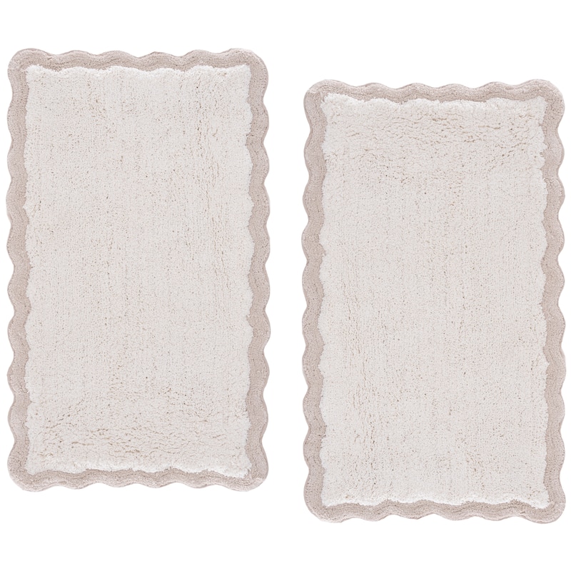 SAFAVIEH Home Ziggy Scalloped Boarder Bathmat (Set of 2) - Natural/White - 21"W x 34"L