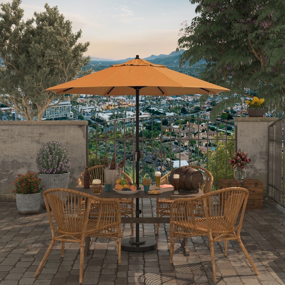 California Umbrella 7.5' Round Aluminum Crank Lift Auto Tilt 8 Rib Patio Umbrella, Bronze Finish, Sunbrella Fabric