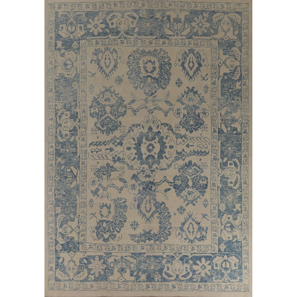 Hand Knotted Oriental 100% Wool Carpet Transitional All-Over Beige & Ivories Oushak Area Rug - 11' 11'' X 9' 3''