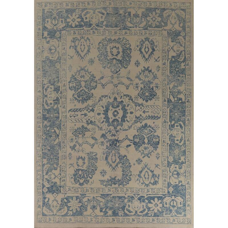 Hand Knotted Oriental 100% Wool Carpet Transitional All-Over Beige & Ivories Oushak Area Rug - 11' 11'' X 9' 3''