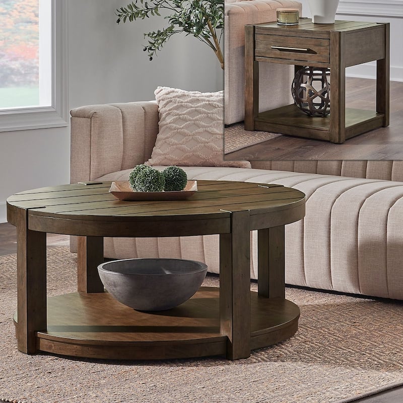 Liberty Furniture Broadmore Round Cocktail Table, Optional End Tables - Cocktail Table, 2 Drawer End Tables