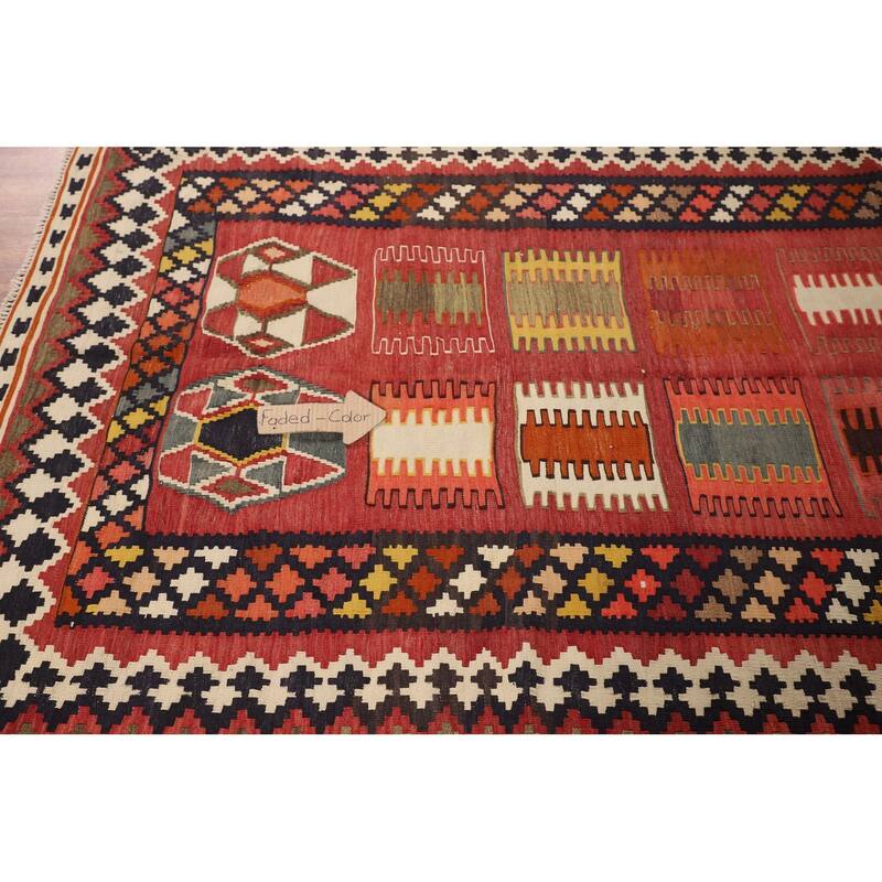 Kilim Qashqai Persian Vintage Rug Hand-Woven Red Tribal Wool Carpet - 5'5"x 9'9"