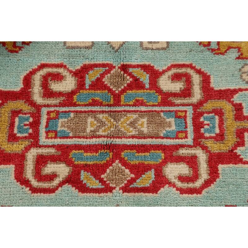 Turquoise Blue Kazak Oriental Accent Rug Hand-Knotted Wool Carpet - 2'9" x 3'11"