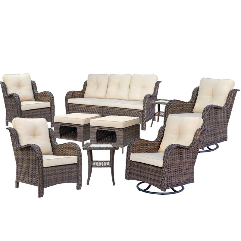 Patio Conversation Sets-Wicker Patio Furniture Sets with Swivel Chairs