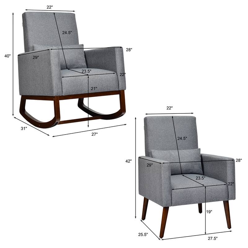 Costway Set of 2 Dual-use Upholstered Rocking Chair w/Pillow Light
