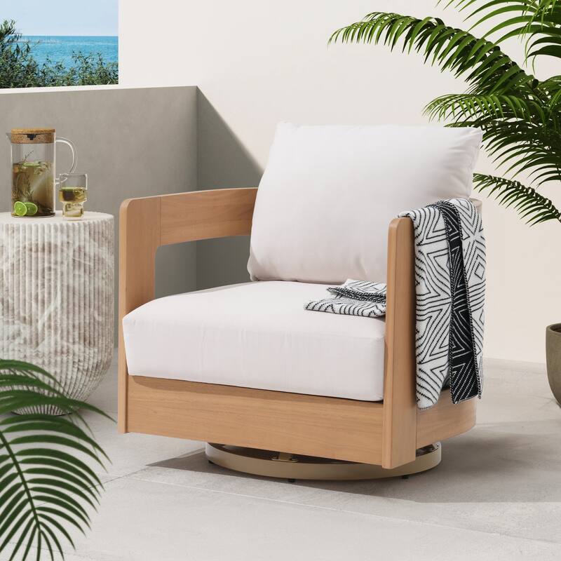Outdoor Swivel Chair Conversation Set 360-Degree Solid Wood Eucalyptus - 1-Piece White