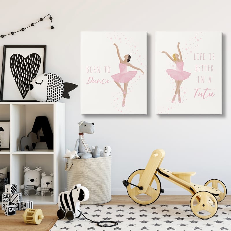 Stupell Inspiring Ballerina Sentiments Canvas Wall Art Design By Chen Alyesh (Set of 2)