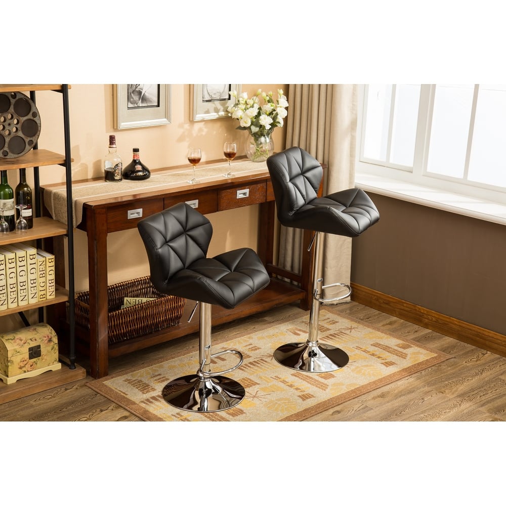 Adjustable Height Hidraulic Bar Stools Set of 2, Counter Height Faux Leather Chair with Footrest for Kitchen Island, Dining Room