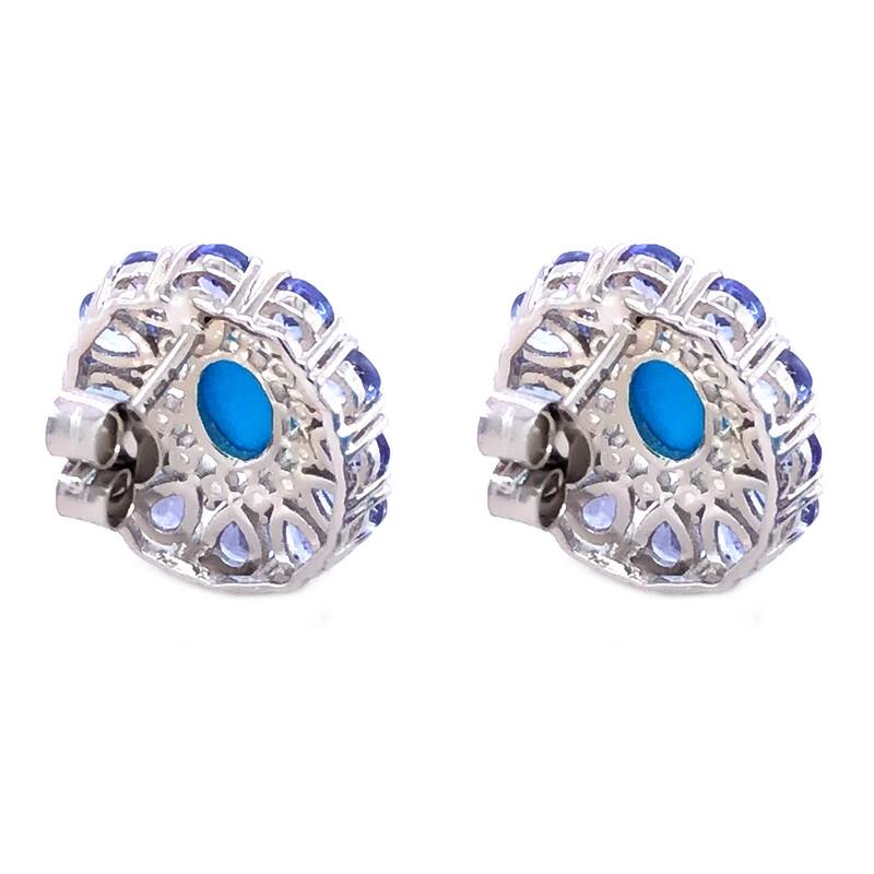 Sterling Silver Sleeping Beauty Turquoise And Tanzanite Gemstone Stud Earrings