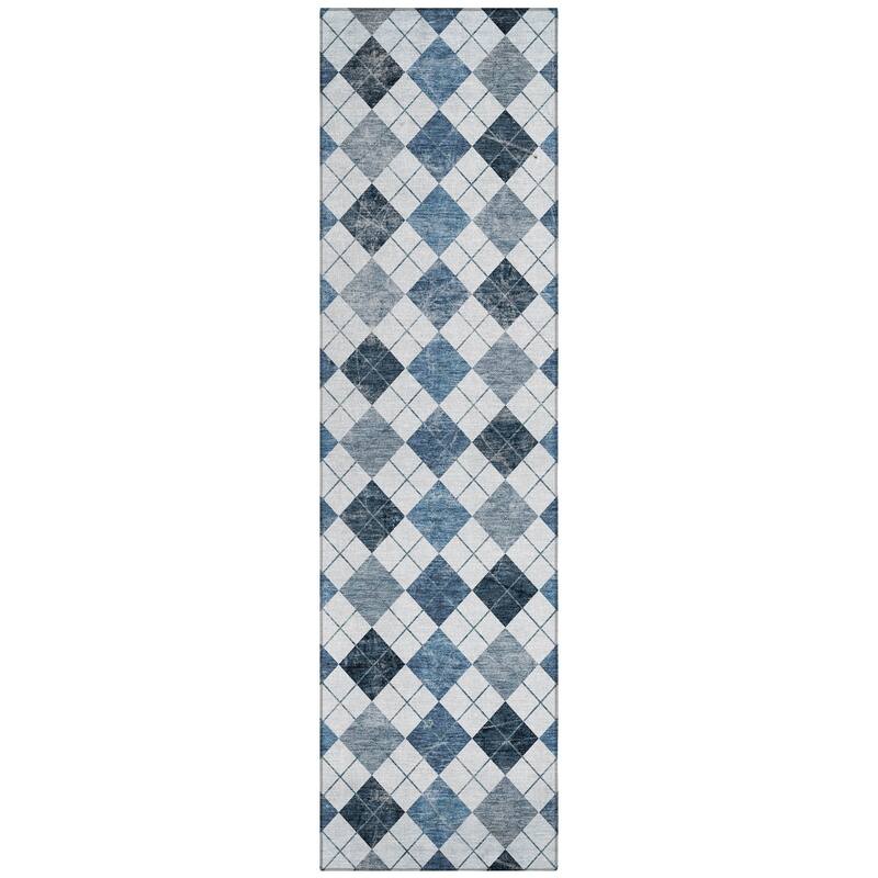 Machine Washable Indoor/ Outdoor Modern Argyle Chantille Rug