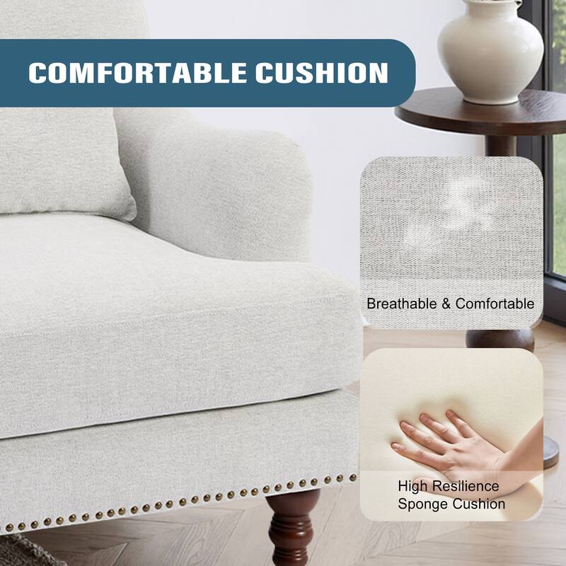 Mid Century Chenille Upholstered Accent Chair with Nailhead Trim