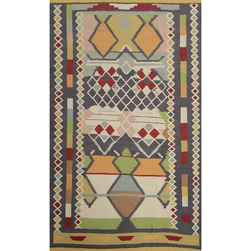 Hand Woven Oriental 100% Wool Carpet Southwestern Tribal Multi-Colored Kilim Area Rug - 14' 2'' X 9' 9''