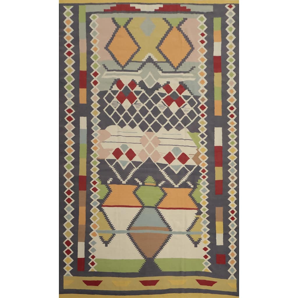 Hand Woven Oriental 100% Wool Carpet Southwestern Tribal Multi-Colored Kilim Area Rug - 14' 2'' X 9' 9''