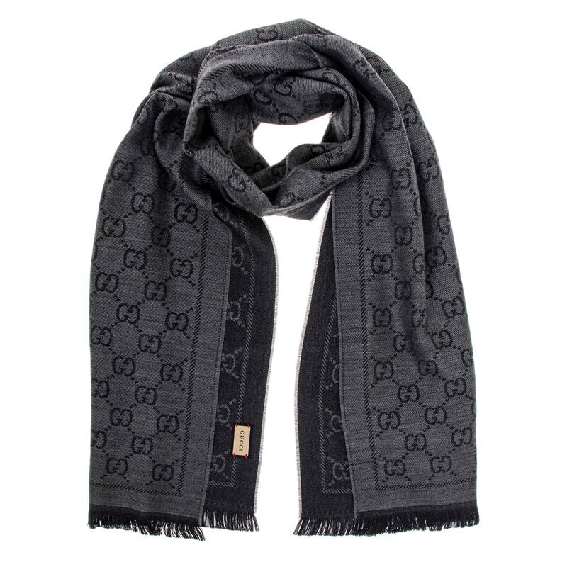 Gucci GG Jacquard Scarf - Grey and Black