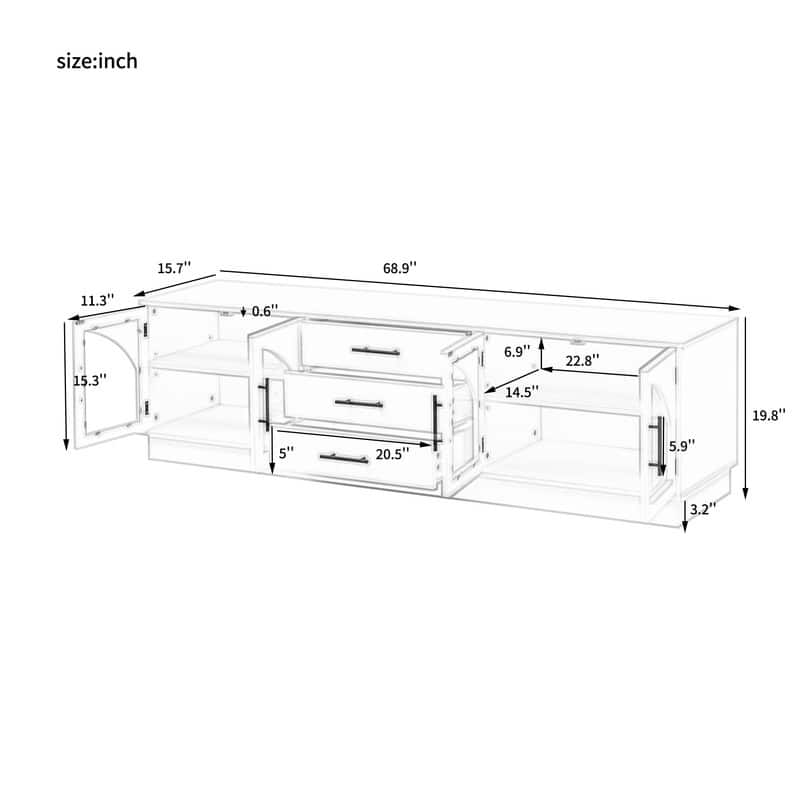 68.9'' Modern Minimalist TV Stand for TVs up to 75 Inches, Entertainment Center Media Console Cabinet with Adjustable Shelves