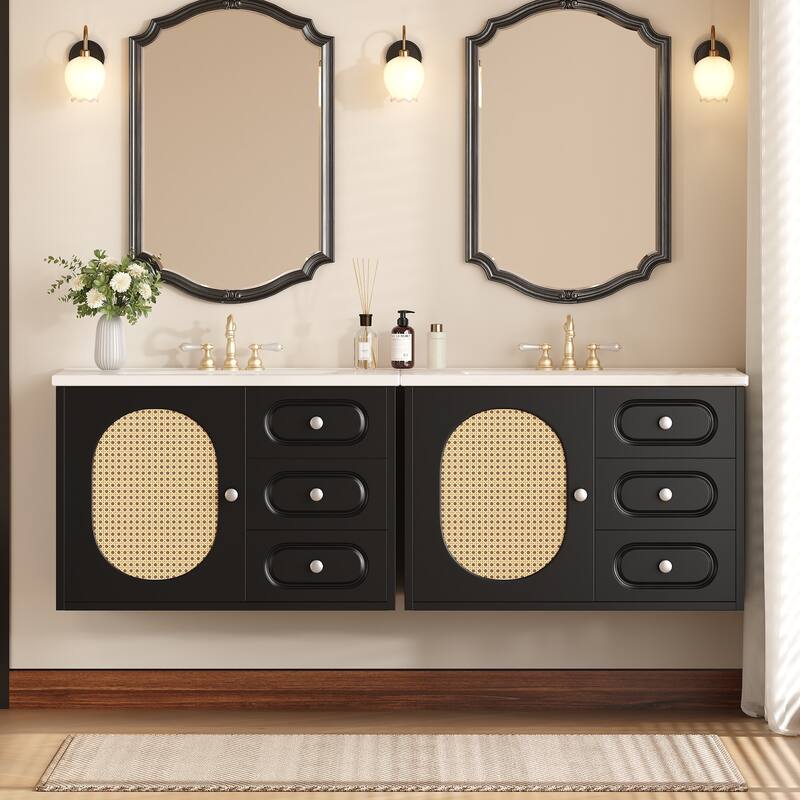 30" Bathroom Vanity with Ceramic Sink, Mid-Century Bathroom Vanity Cabinet with 2 Drawers, with Large Storage Space