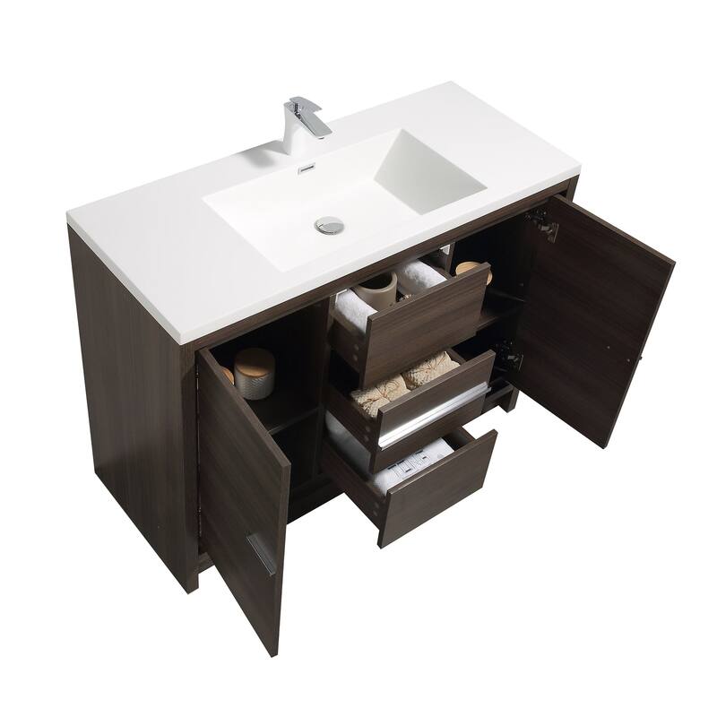 Freestanding Bathroom Vanity Set in Grey Oak with Integrated Solid Surface Sink