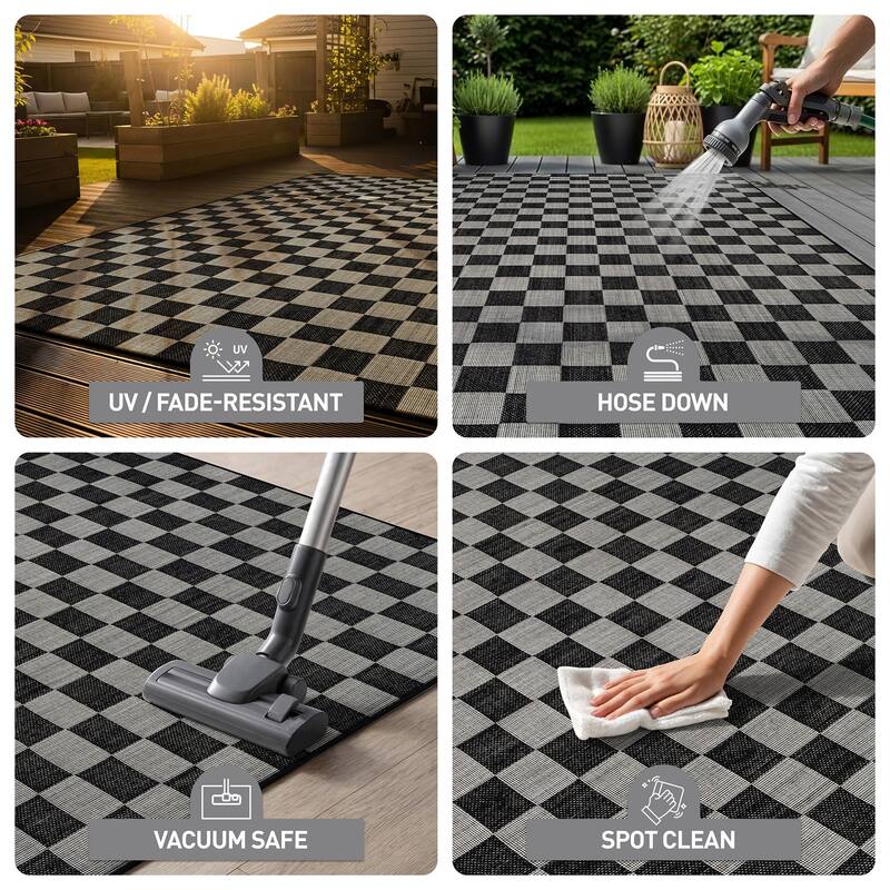 World Rug Gallery Checkered Indoor/Outdoor Flat Woven Area Rug