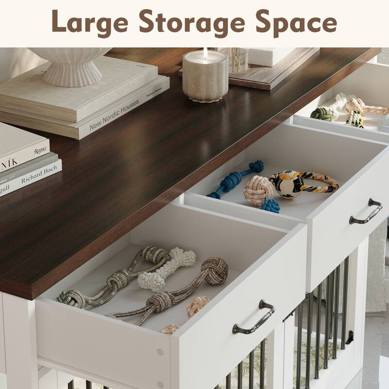 Modern Large Dog Crate with Storage Drawers - Elegant Espresso Finish