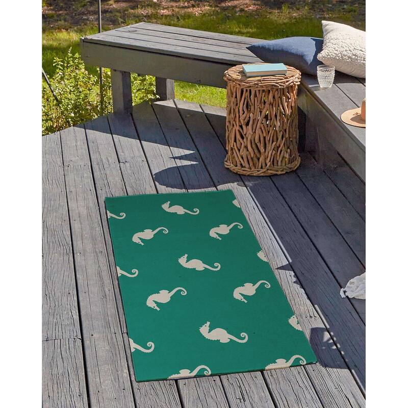 Sea Horses Beach Style Chenille Area Rug