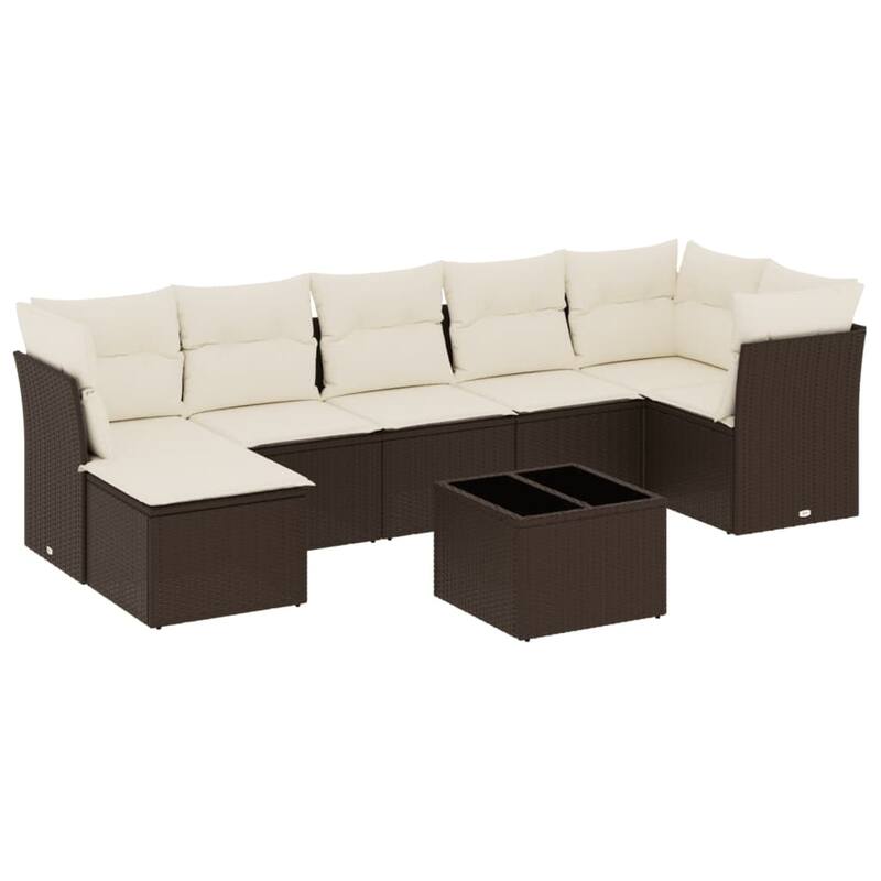 vidaXL 8 Piece Patio Sofa Set with Cushions Brown Poly Rattan - 24.4 x 24.4 x 27.2