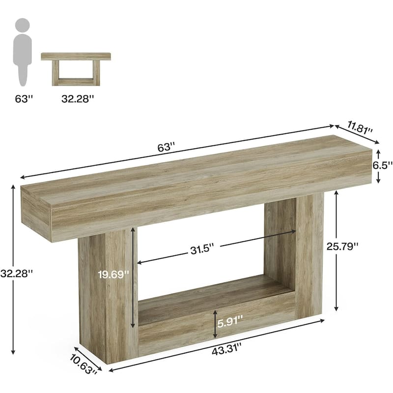 Farmhouse 2 Tiers Console Table Entryway Table with U-Shaped Base