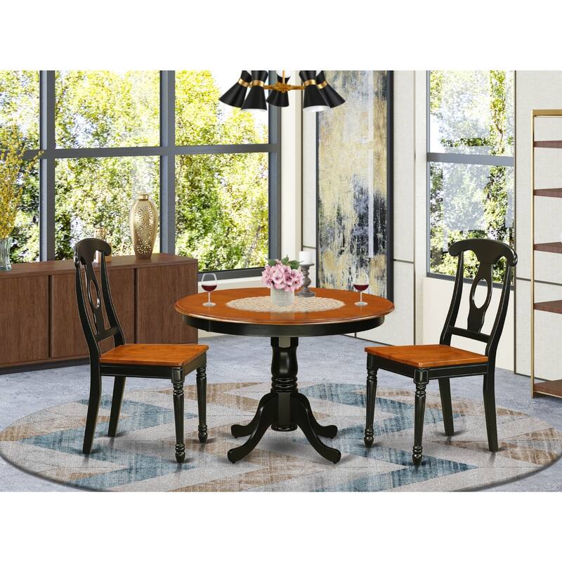 HomeStock 3-Piece Round Black and Cherry Finish Solid Wood Top Dining Table with 2 Chairs