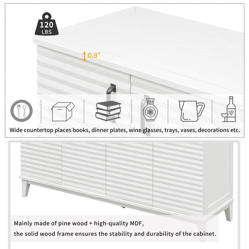 Large Buffet Storage Cabinet Sideboard with Adjustable Shelves and Metal Handles, Cupboard Console Table Coffee Bar Cabinet
