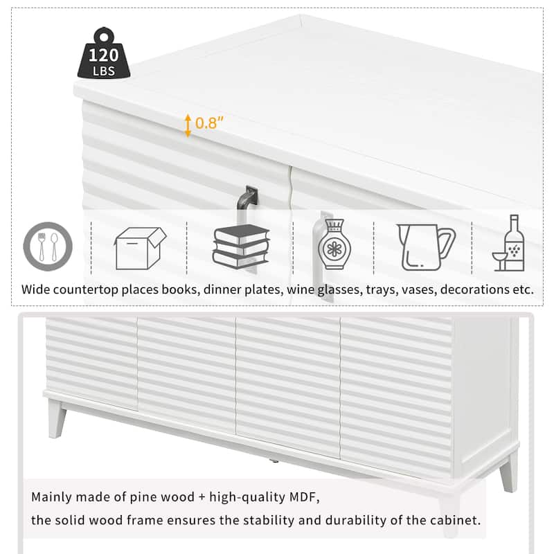 Sideboard with 4 Door Large Storage Buffet with Adjustable Shelves and Metal Handles