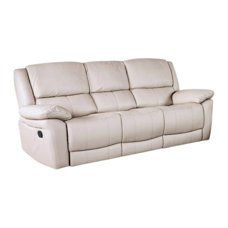 Larus Sofa, Manual Reclining Mechanism, Off White Faux Leather, 82 Inch