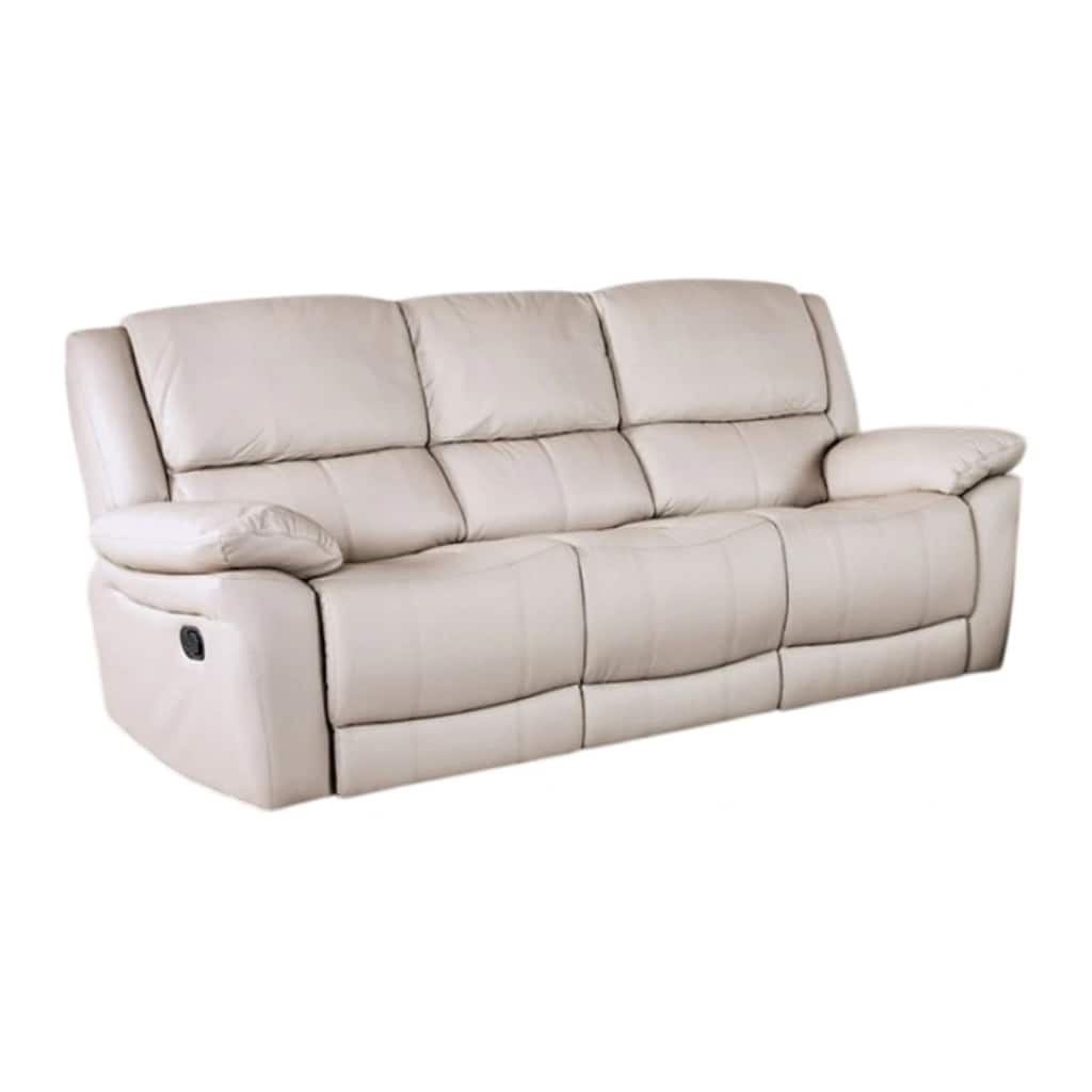 Larus Sofa, Manual Reclining Mechanism, Off White Faux Leather, 82 Inch