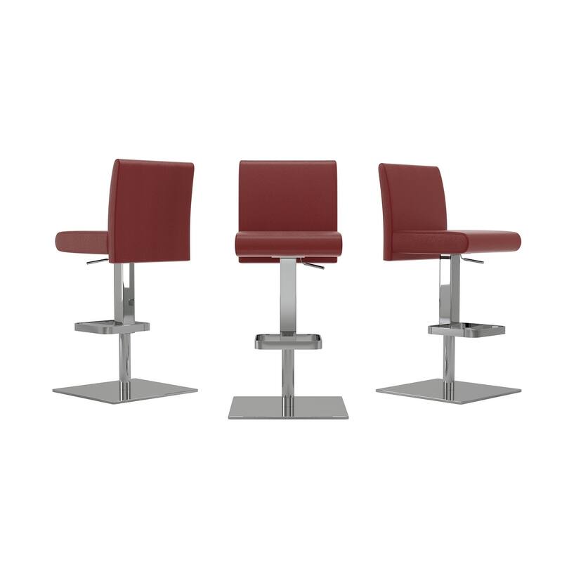 VITTORIA Chrome-plated Burgundy Leather Bar Stool