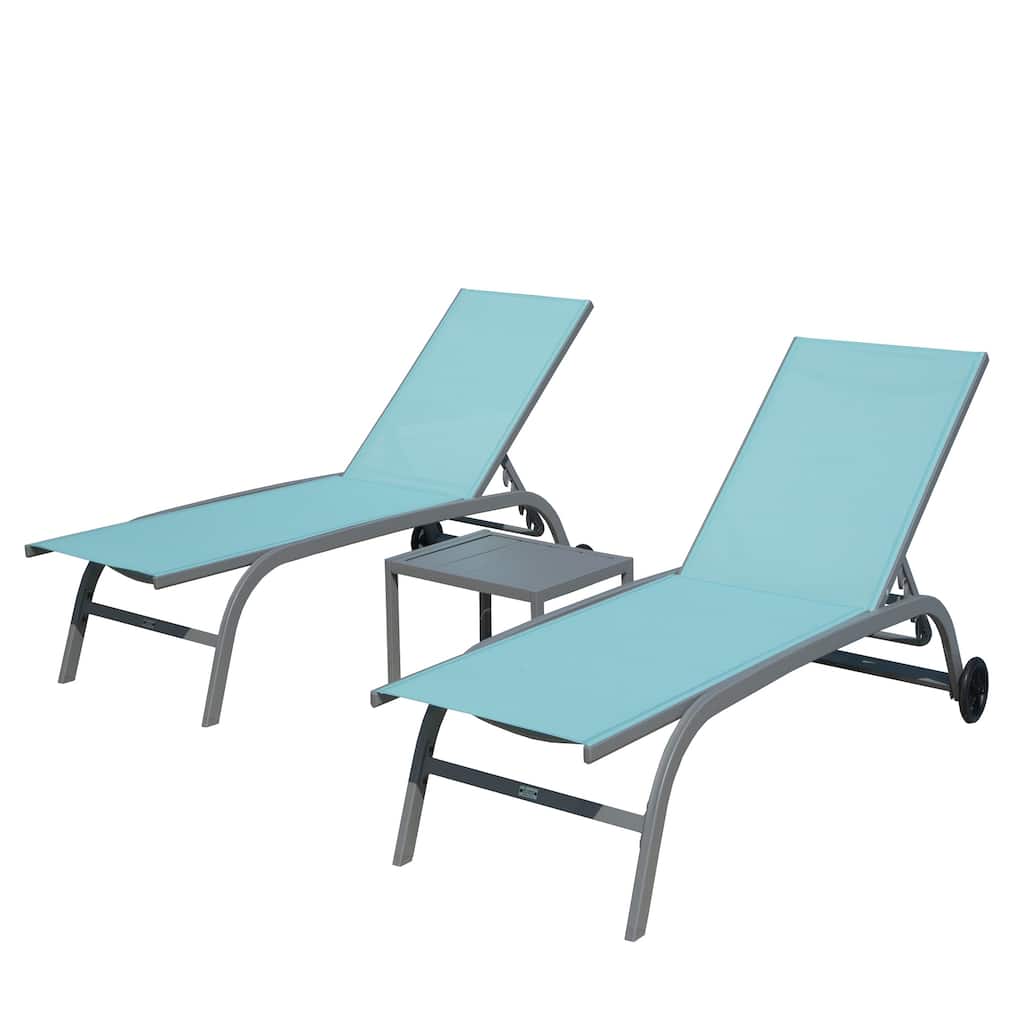 GDFStudio - Chaise Lounge Outdoor Set of 3, Adjustable Lounge Chairs with Wheels